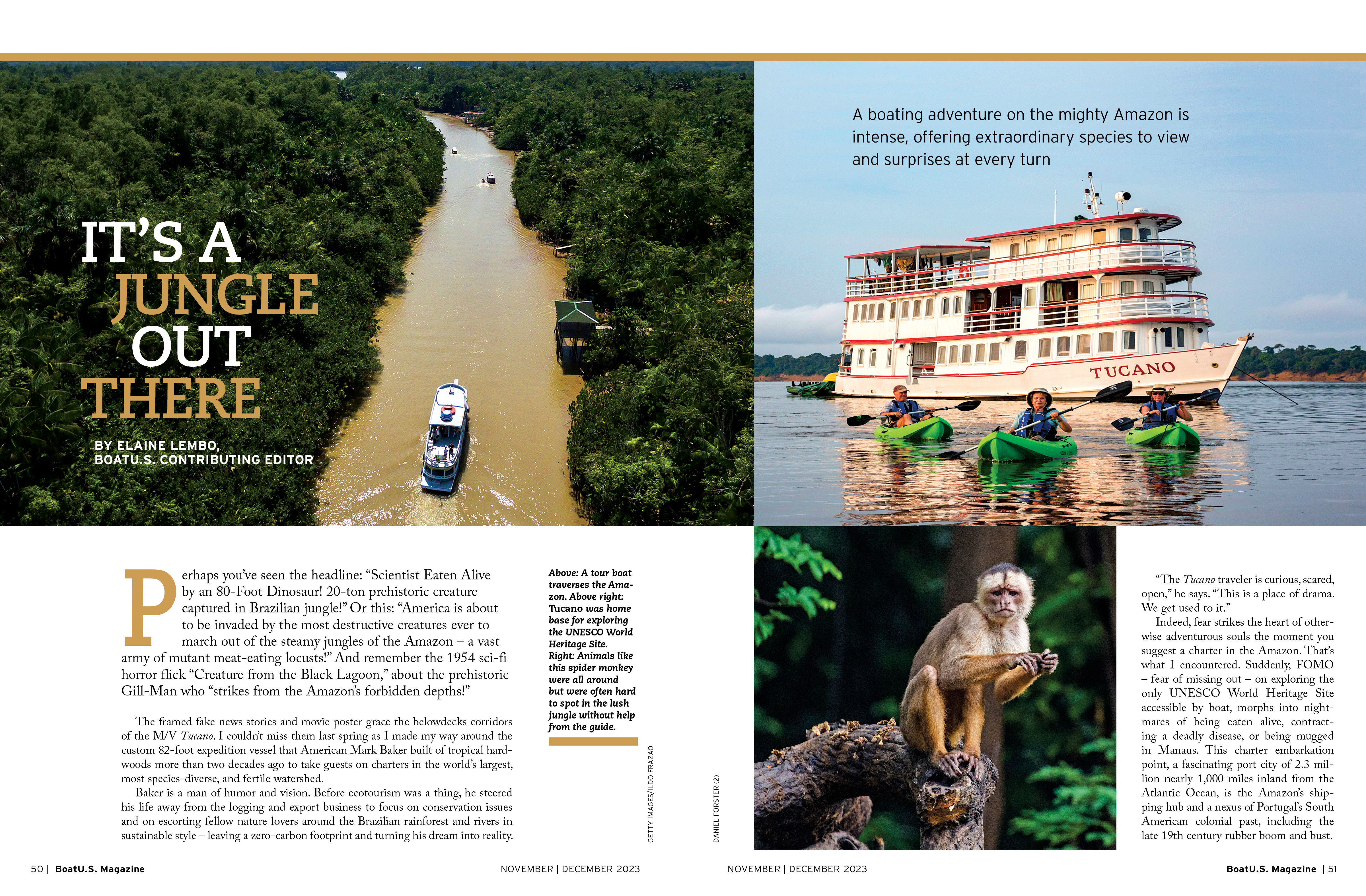 Writer Elaine Lembo’s December 2023 BoatUS Magazine feature, “It’s a Jungle Out There,” took a First place award in the Boating Writers International annual writing competition.